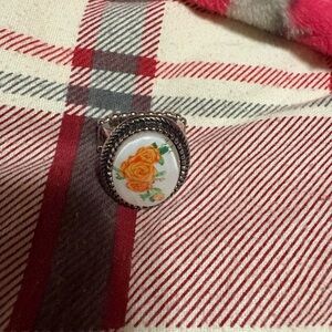 Paparazzi Silver Ring with Orange Floral Design